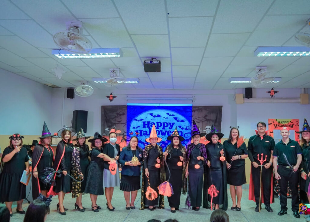 BFITS Teacher Chris Whearty joining the Buriram Pitthayakhom (BP) School team on stage for the school’s Halloween celebration